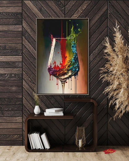 Colorful Wine Glass Painting Print, Canvas Art Prints, Wine Lover Gift, Abstract Wine Wall Decor & Gifts, Large Kitchen Wall Art, Bar Decor