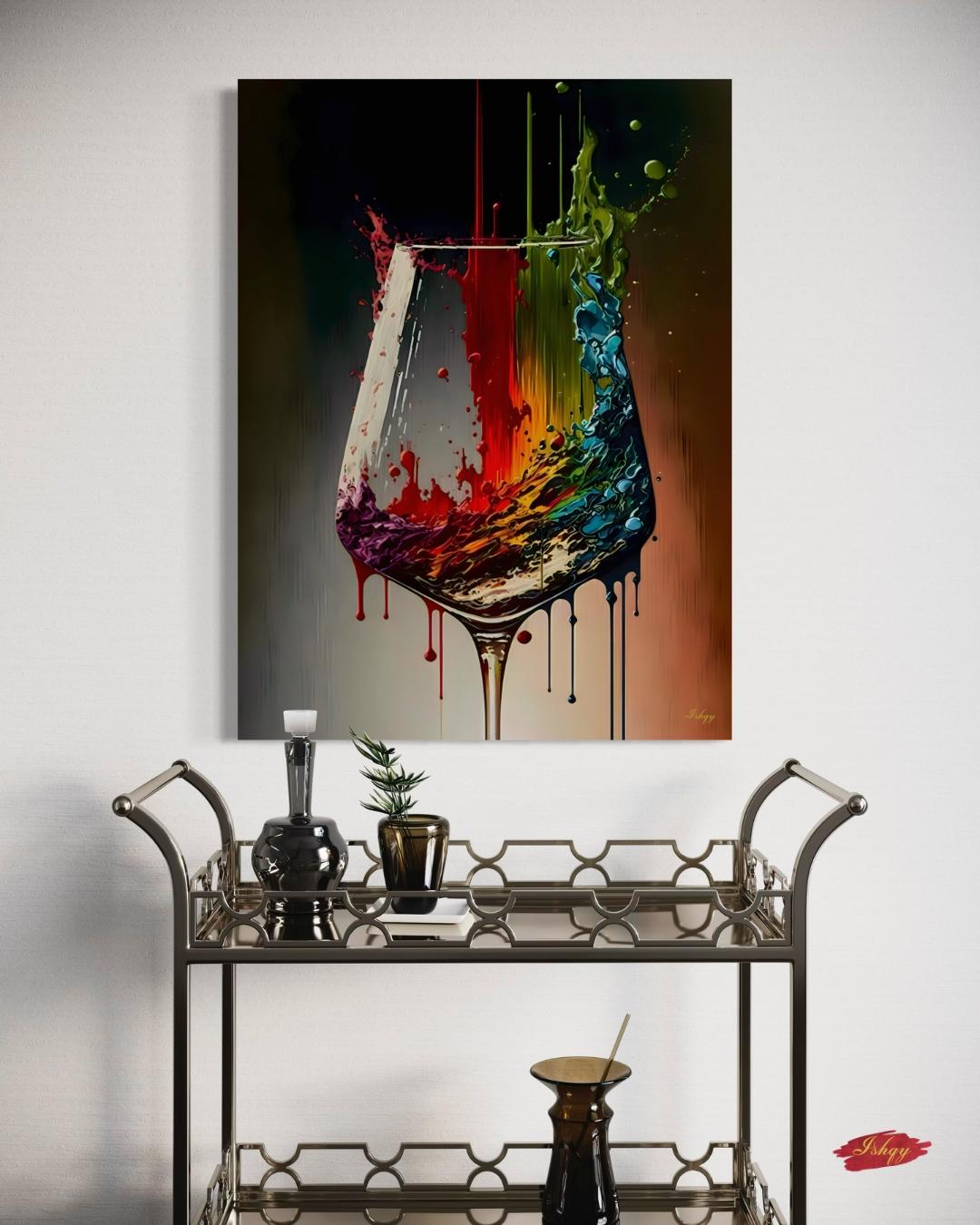 Colorful Wine Glass Painting Print, Canvas Art Prints, Wine Lover Gift, Abstract Wine Wall Decor & Gifts, Large Kitchen Wall Art, Bar Decor