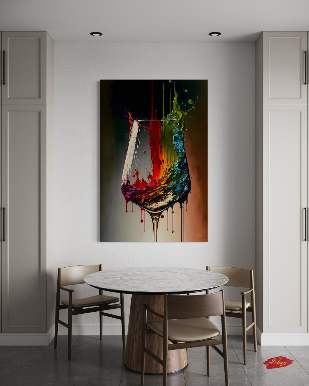 Colorful Wine Glass Painting Print, Canvas Art Prints, Wine Lover Gift, Abstract Wine Wall Decor & Gifts, Large Kitchen Wall Art, Bar Decor