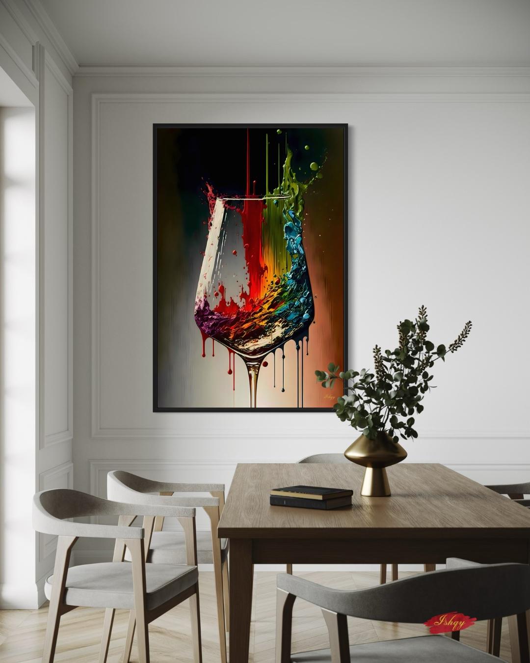 Colorful Wine Glass Painting Print, Canvas Art Prints, Wine Lover Gift, Abstract Wine Wall Decor & Gifts, Large Kitchen Wall Art, Bar Decor