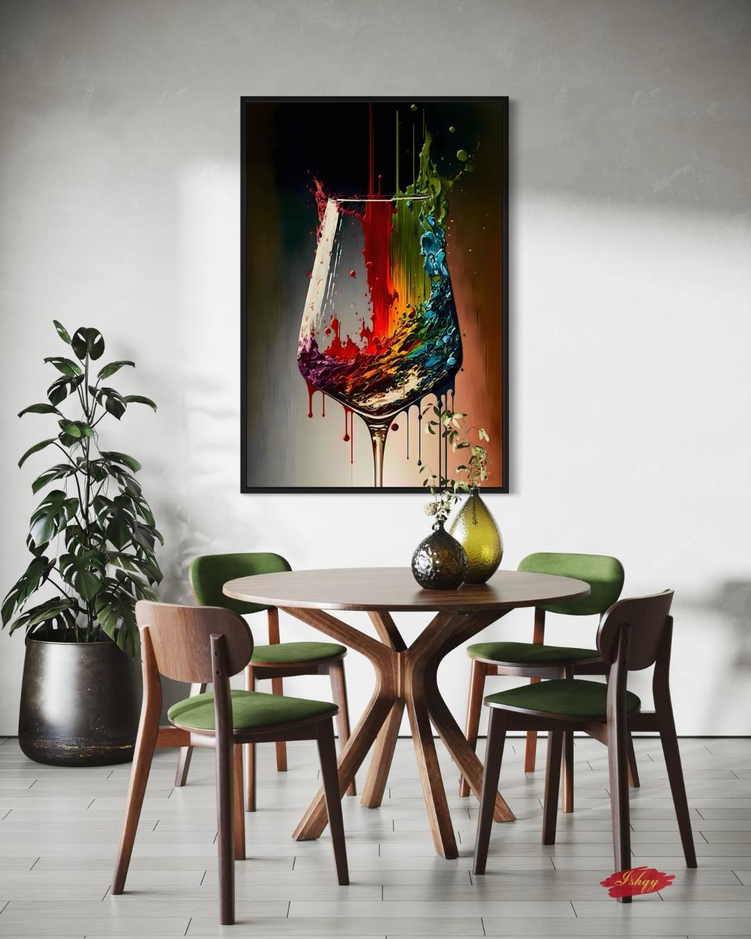 Colorful Wine Glass Painting Print, Canvas Art Prints, Wine Lover Gift, Abstract Wine Wall Decor & Gifts, Large Kitchen Wall Art, Bar Decor