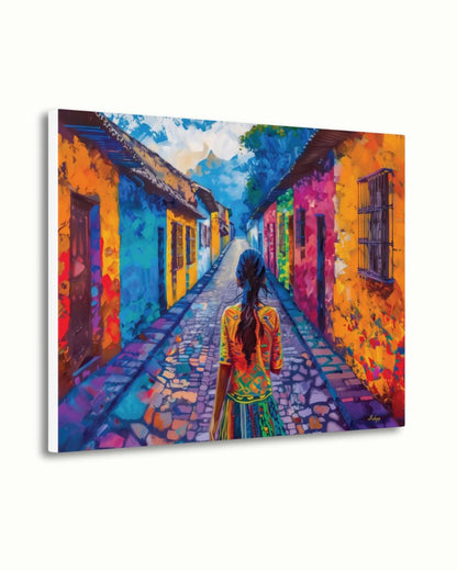 Chichicastenango Cityscape Painting Print Canvas Framed Canvas, Guatemala Street Art, Colorful Colonial Wall Art For Living Room And Bedroom