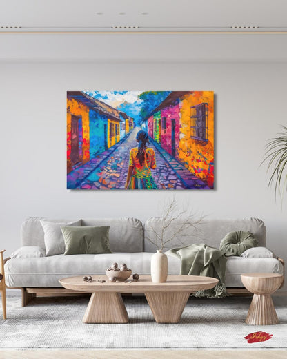 Chichicastenango Cityscape Painting Print Canvas Framed Canvas, Guatemala Street Art, Colorful Colonial Wall Art For Living Room And Bedroom