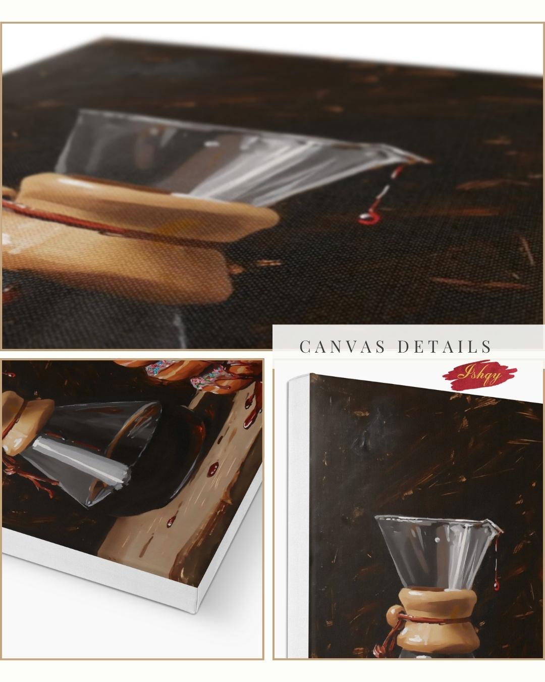 Sugar & Brew | Coffee and Donuts Wall Art Canvas Print | IshqyBusiness. Sugar & Brew coffee and donuts art print with warm tones & playful charm. Canvas & framed canvas painting print for kitchen or cafe decor. 