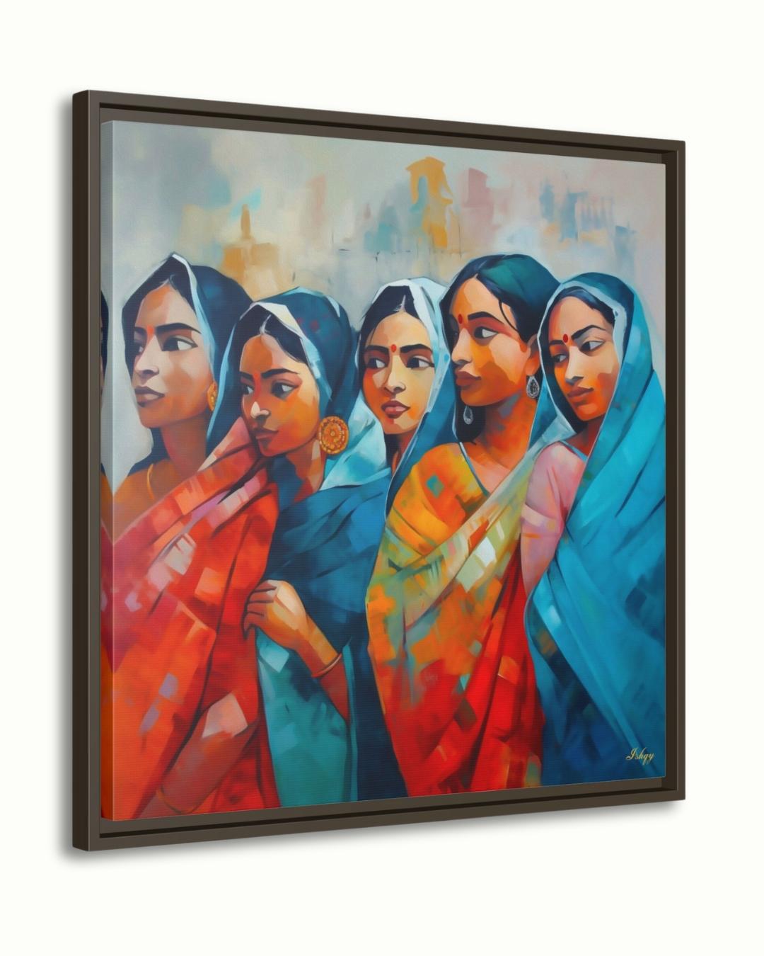 Bengali Women Wall Art, Indian Saree Canvas, Kolkata Culture Print, Vibrant South Asian Home Decor, Gift for Her, Living Room Artwork Poster