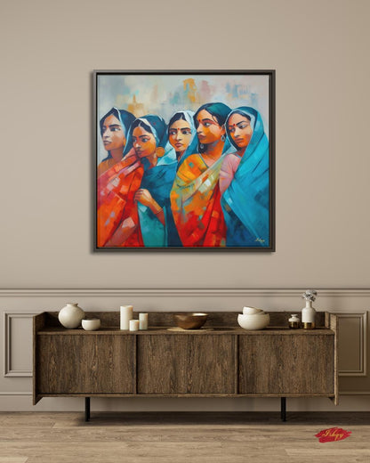 Bengali Women Wall Art, Indian Saree Canvas, Kolkata Culture Print, Vibrant South Asian Home Decor, Gift for Her, Living Room Artwork Poster