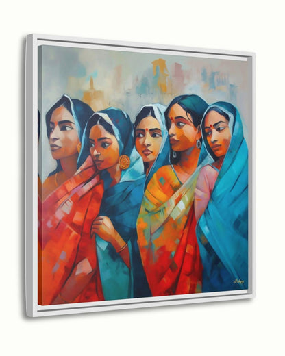 Bengali Women Wall Art, Indian Saree Canvas, Kolkata Culture Print, Vibrant South Asian Home Decor, Gift for Her, Living Room Artwork Poster