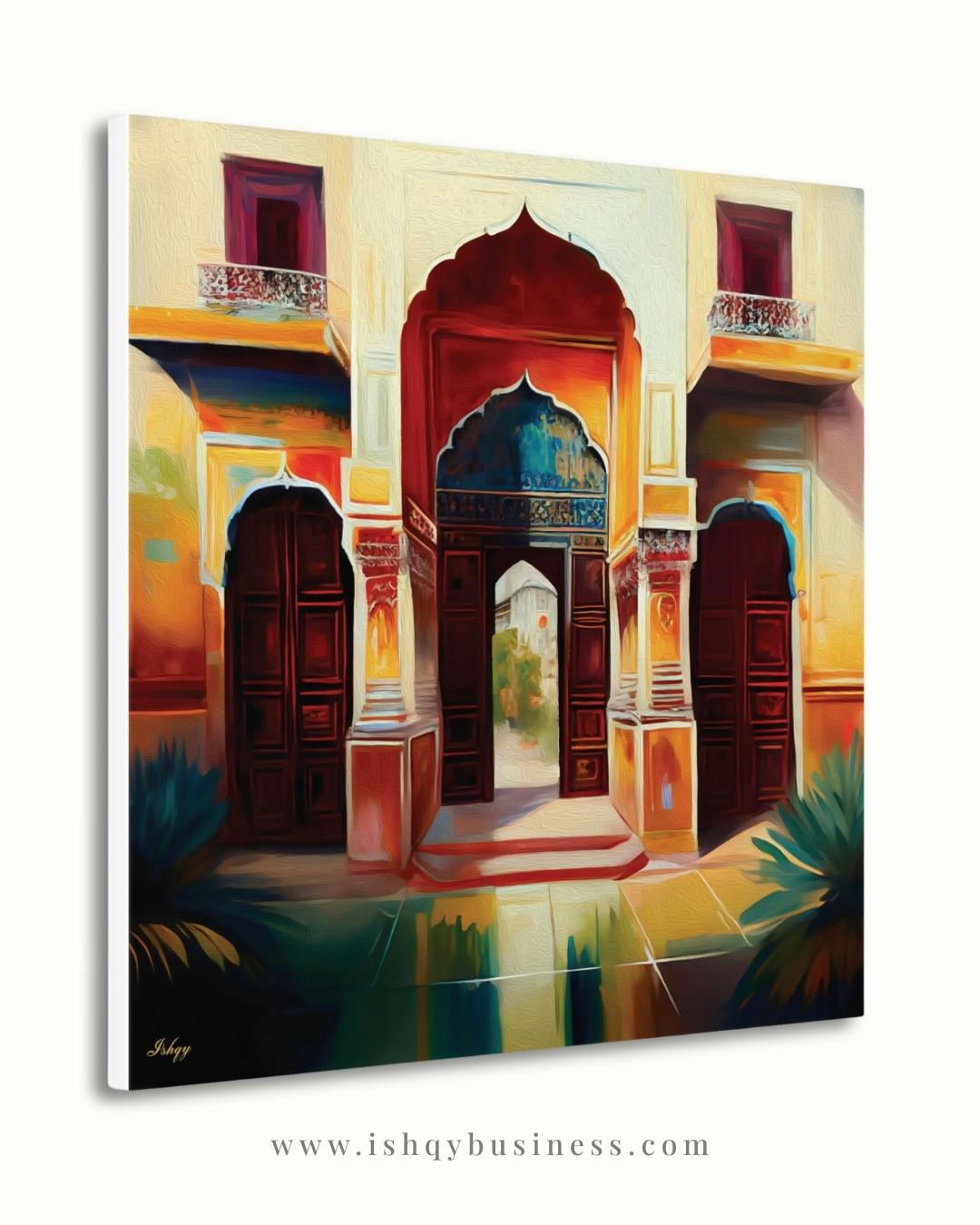 Indian Palace Door Wall Art, Rajasthan Archway Print, Vibrant Heritage Canvas, Traditional Architectural Artwork for Home Living Room Decor