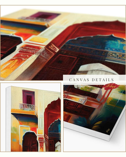 Indian Palace Door Wall Art, Rajasthan Archway Print, Vibrant Heritage Canvas, Traditional Architectural Artwork for Home Living Room Decor