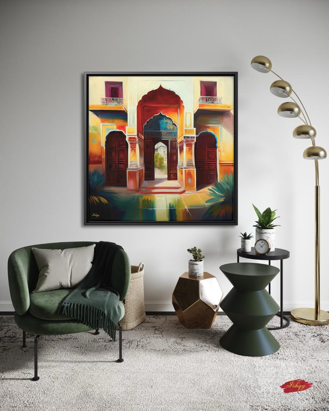 Indian Palace Door Wall Art, Rajasthan Archway Print, Vibrant Heritage Canvas, Traditional Architectural Artwork for Home Living Room Decor