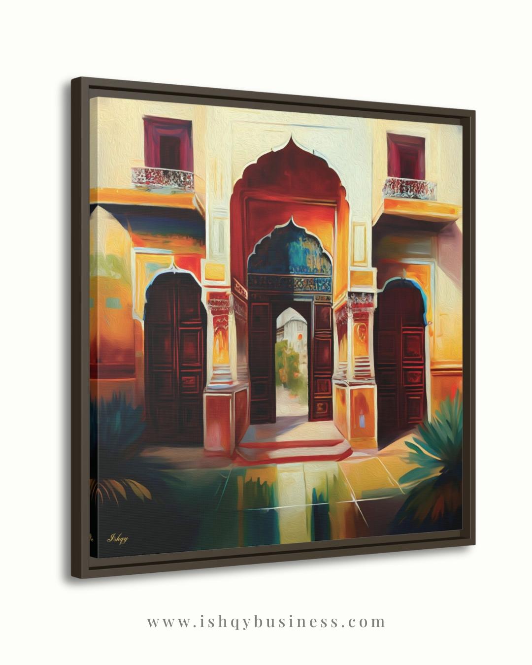 Indian Palace Door Wall Art, Rajasthan Archway Print, Vibrant Heritage Canvas, Traditional Architectural Artwork for Home Living Room Decor