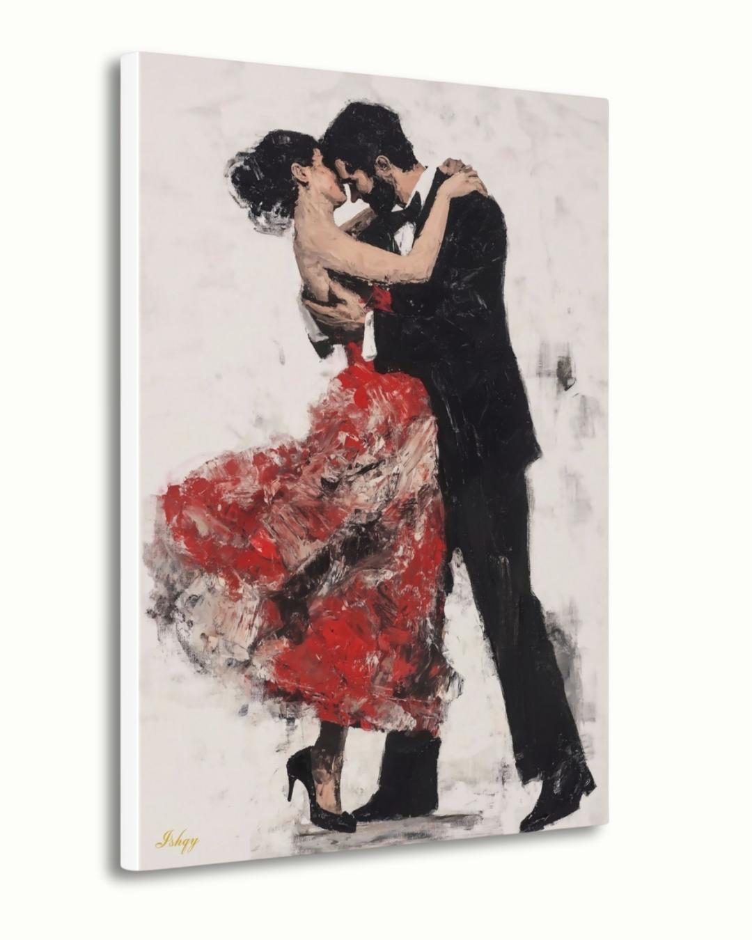 Tango Nights is an expressive painting print of a couple locked in an intimate tango, her red dress flowing in motion. This passionate wall art captures the fiery elegance of the dance and adds a dramatic, romantic touch to your home. Available on canvas and framed canvas, it’s perfect for living rooms, bedrooms, or any space craving warmth and connection.