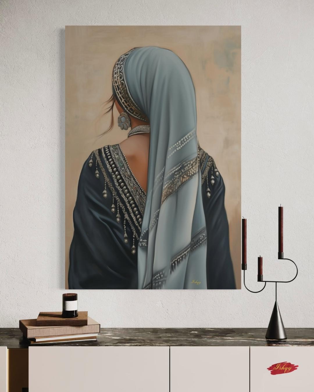 Berber Woman Portrait Painting Canvas Framed Canvas, Moroccan Amazigh Art Print, Large Boho Wall Art For Living Room Bedroom, Cultural Decor
