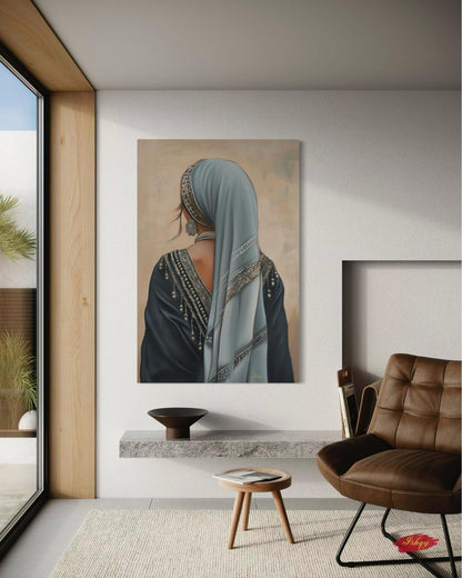 Berber Woman Portrait Painting Canvas Framed Canvas, Moroccan Amazigh Art Print, Large Boho Wall Art For Living Room Bedroom, Cultural Decor