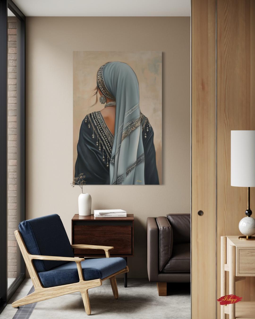 Berber Woman Portrait Painting Canvas Framed Canvas, Moroccan Amazigh Art Print, Large Boho Wall Art For Living Room Bedroom, Cultural Decor