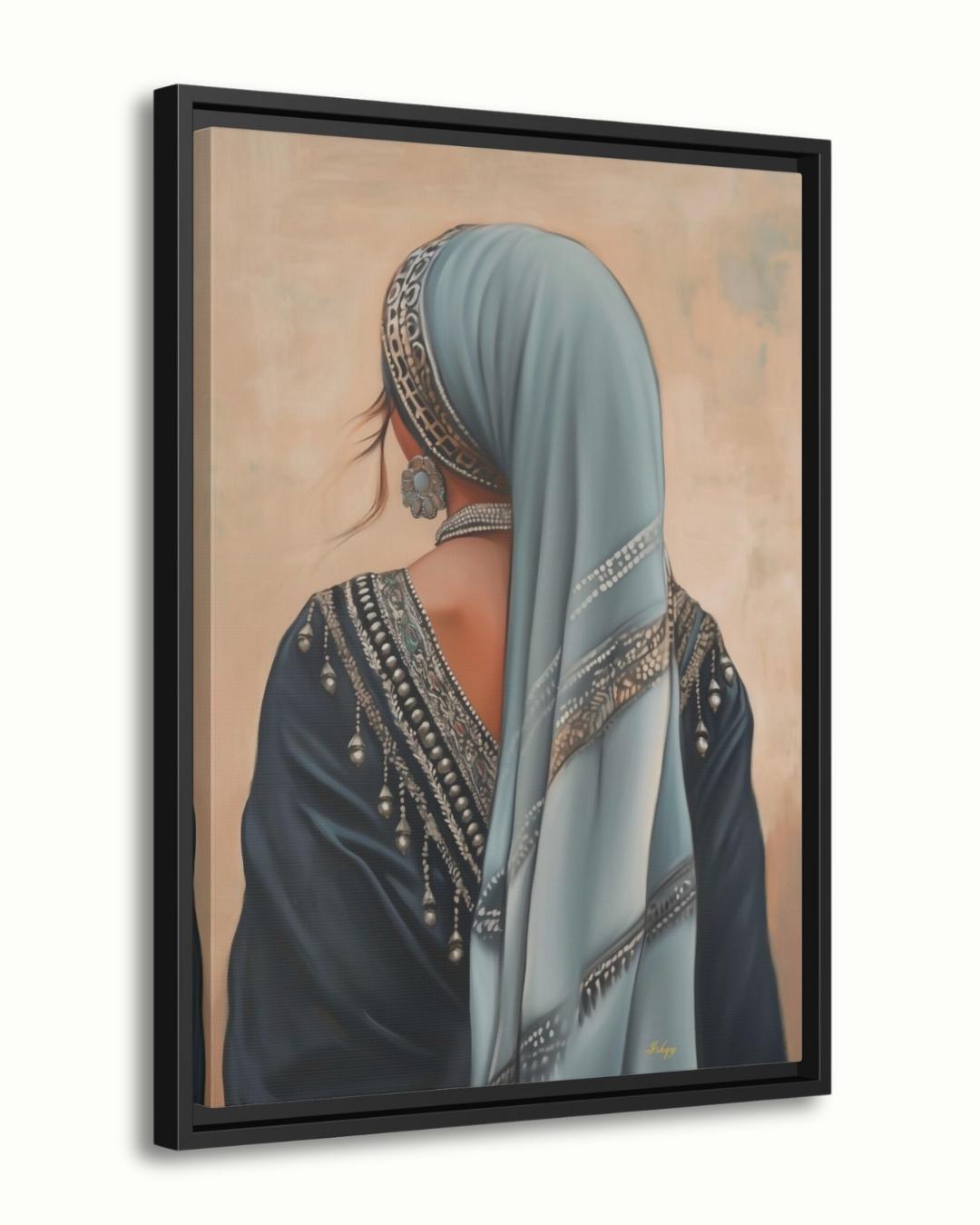 Berber Woman Portrait Painting Canvas Framed Canvas, Moroccan Amazigh Art Print, Large Boho Wall Art For Living Room Bedroom, Cultural Decor