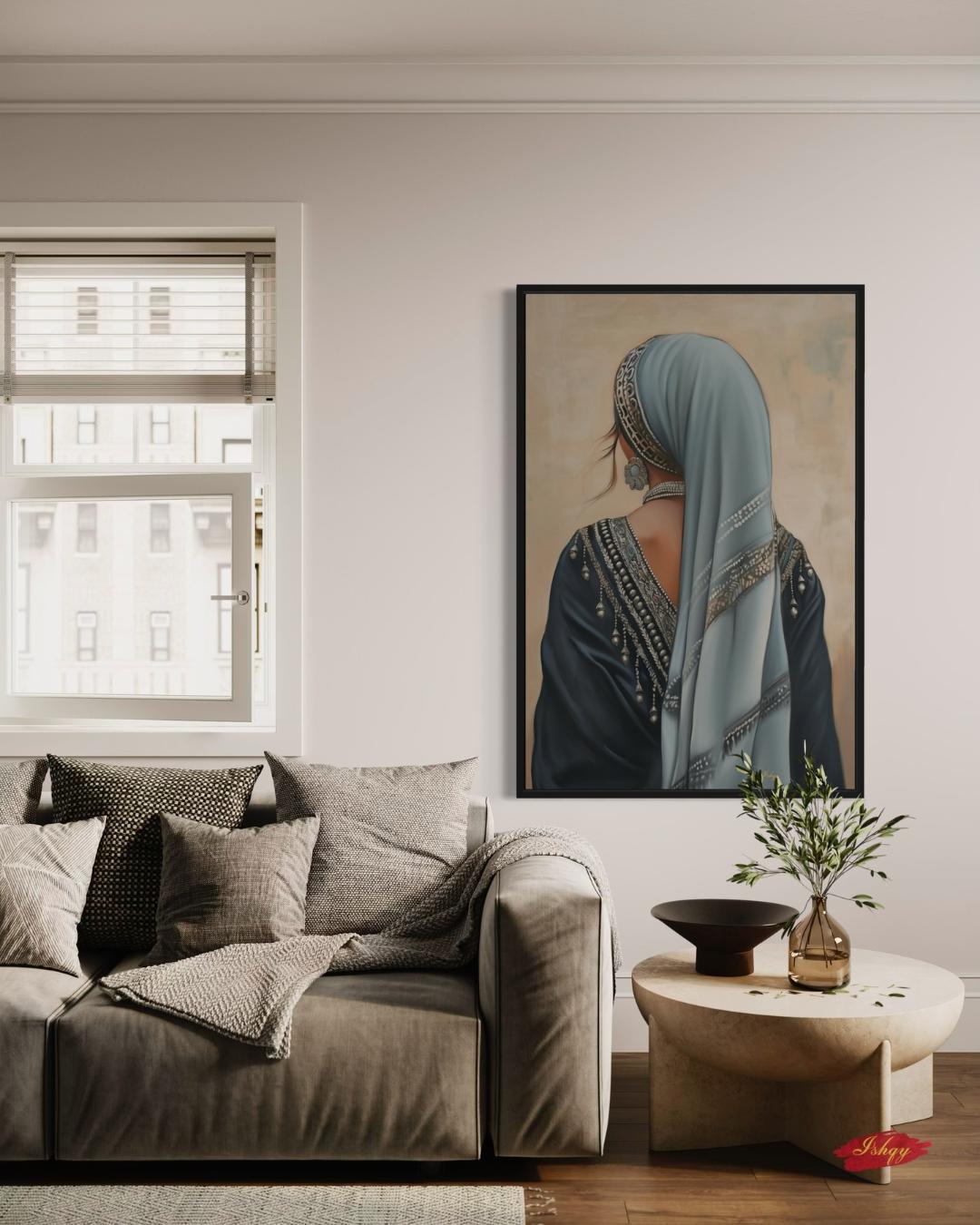 Berber Woman Portrait Painting Canvas Framed Canvas, Moroccan Amazigh Art Print, Large Boho Wall Art For Living Room Bedroom, Cultural Decor