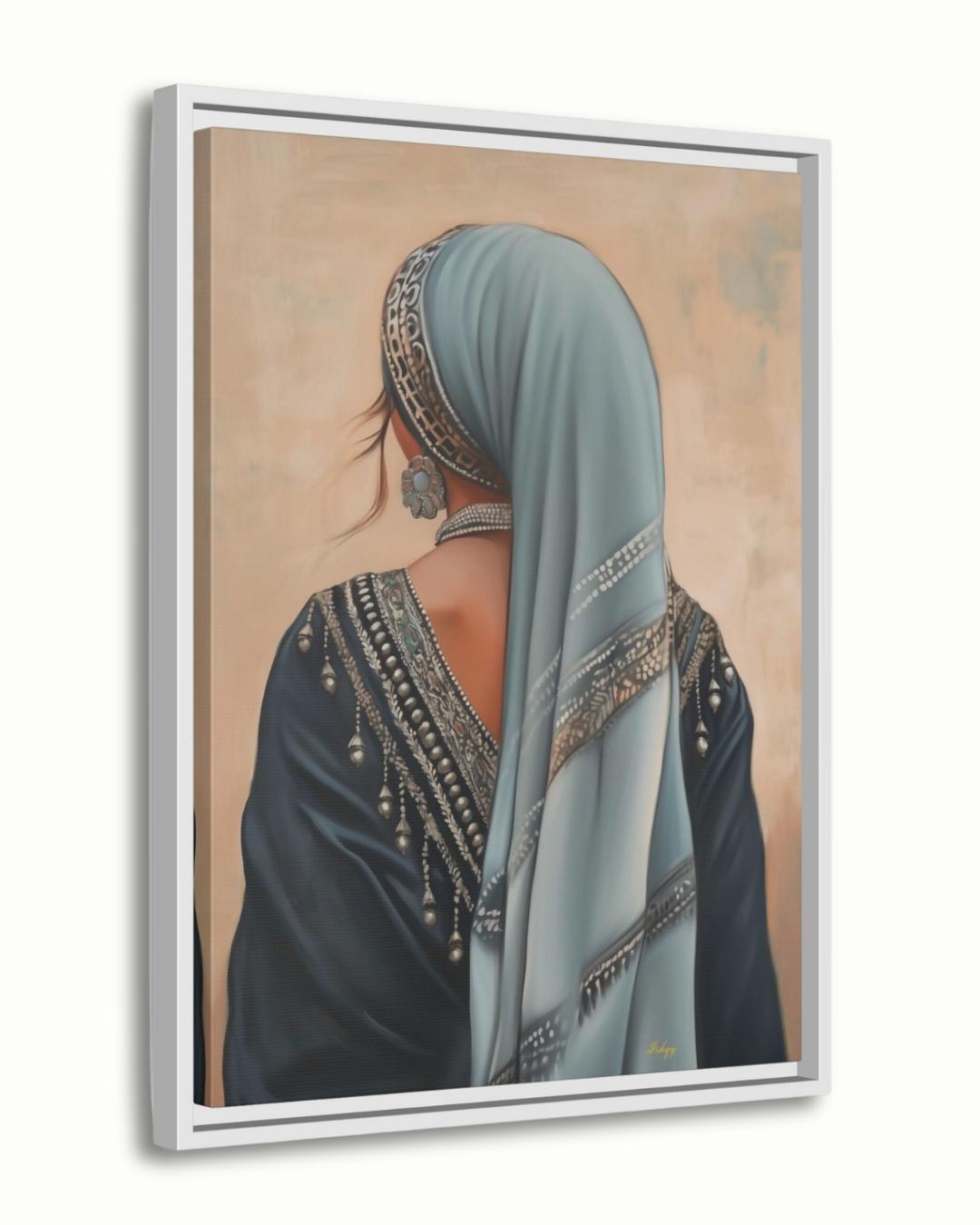 Berber Woman Portrait Painting Canvas Framed Canvas, Moroccan Amazigh Art Print, Large Boho Wall Art For Living Room Bedroom, Cultural Decor