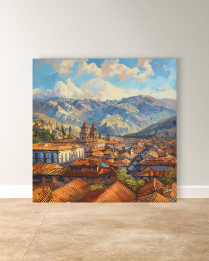 Cusco Peru Wall Art, Andean Mountain Cityscape Print, Historic Colonial Architecture Canvas, South American Travel Artwork Home Room Decor
