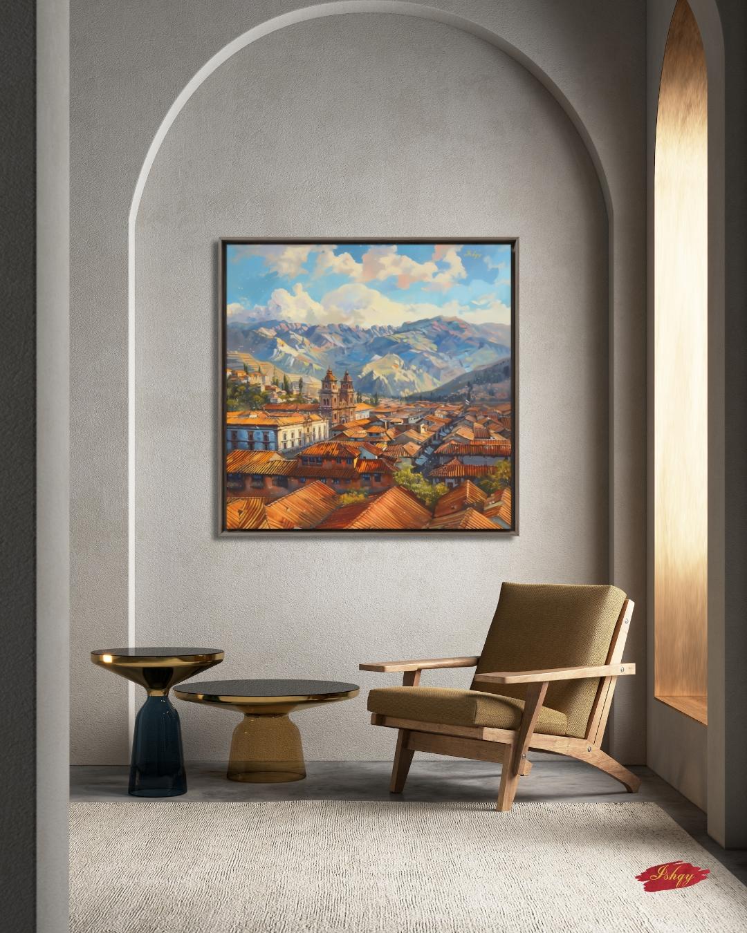 Cusco Peru Wall Art, Andean Mountain Cityscape Print, Historic Colonial Architecture Canvas, South American Travel Artwork Home Room Decor