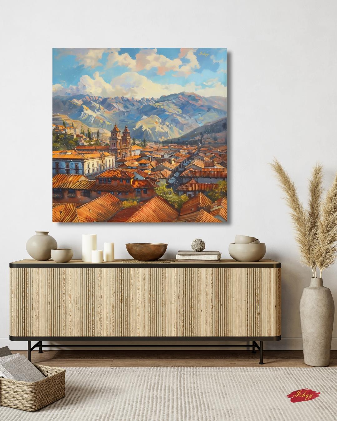 Cusco Peru Wall Art, Andean Mountain Cityscape Print, Historic Colonial Architecture Canvas, South American Travel Artwork Home Room Decor
