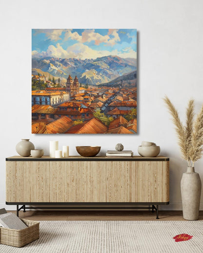 Cusco Peru Wall Art, Andean Mountain Cityscape Print, Historic Colonial Architecture Canvas, South American Travel Artwork Home Room Decor