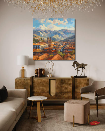 Cusco Peru Wall Art, Andean Mountain Cityscape Print, Historic Colonial Architecture Canvas, South American Travel Artwork Home Room Decor