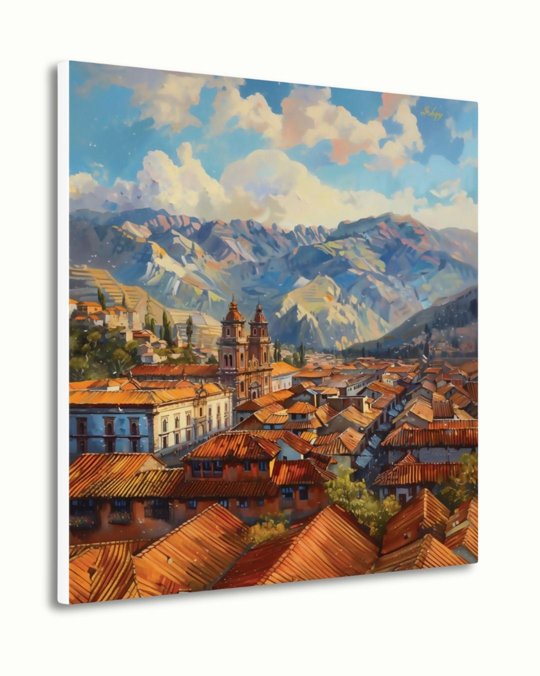 Cusco Peru Wall Art, Andean Mountain Cityscape Print, Historic Colonial Architecture Canvas, South American Travel Artwork Home Room Decor