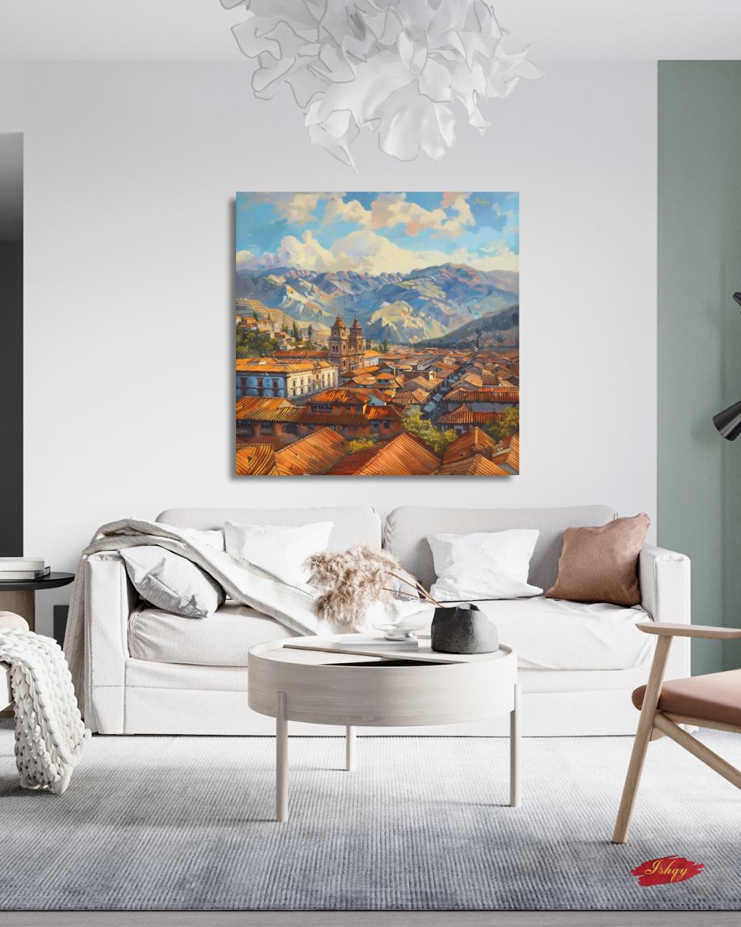 Cusco Peru Wall Art, Andean Mountain Cityscape Print, Historic Colonial Architecture Canvas, South American Travel Artwork Home Room Decor