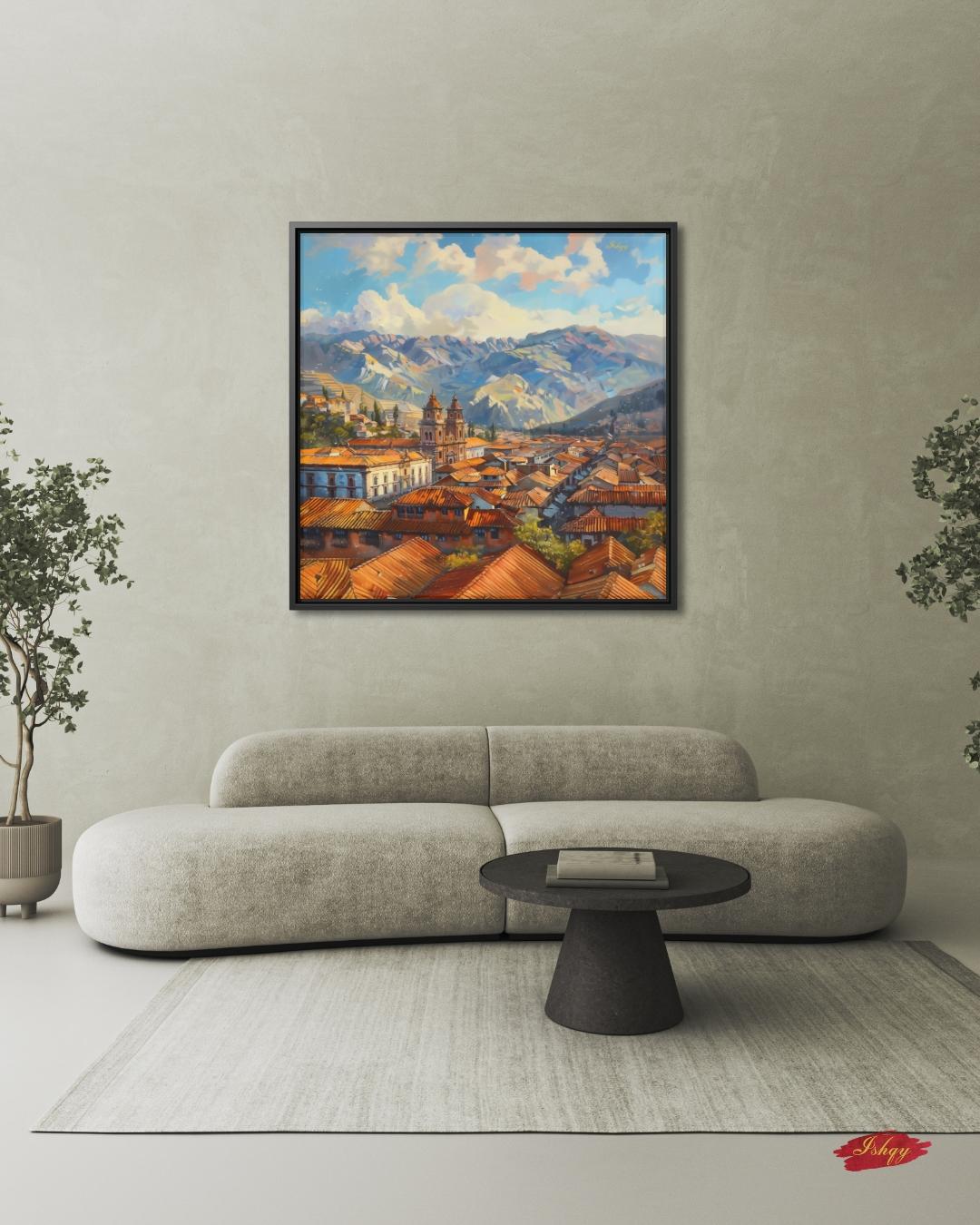 Cusco Peru Wall Art, Andean Mountain Cityscape Print, Historic Colonial Architecture Canvas, South American Travel Artwork Home Room Decor