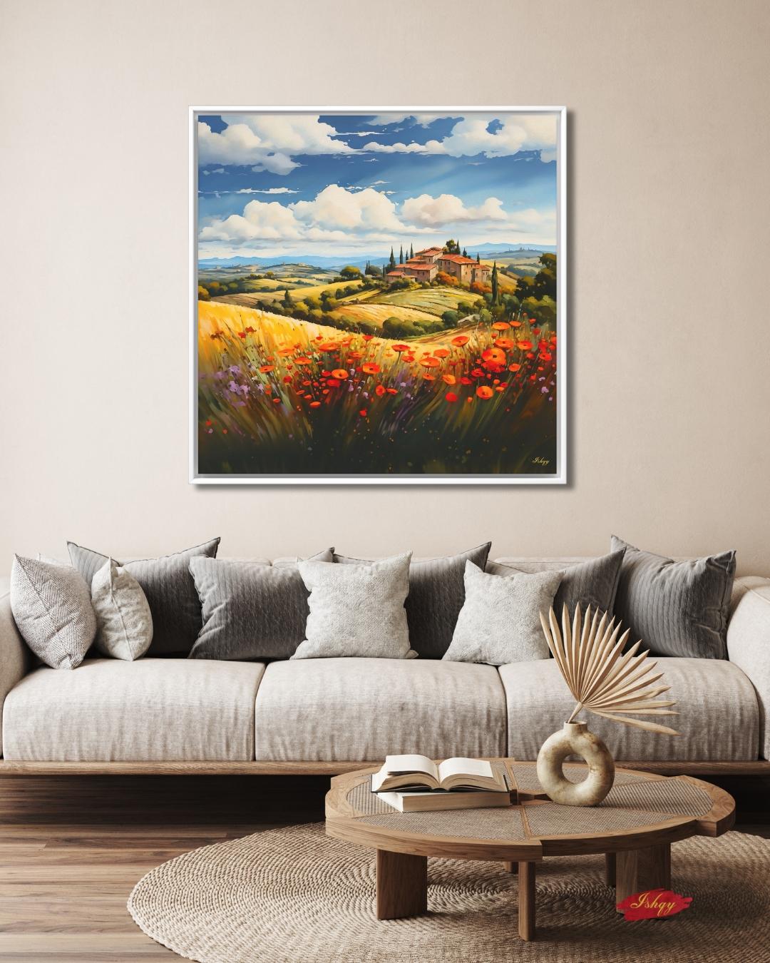 Provence France Lavender Field Wall Art, French Countryside Print, Rustic Farmhouse Canvas, European Landscape Decor for Home Living Room