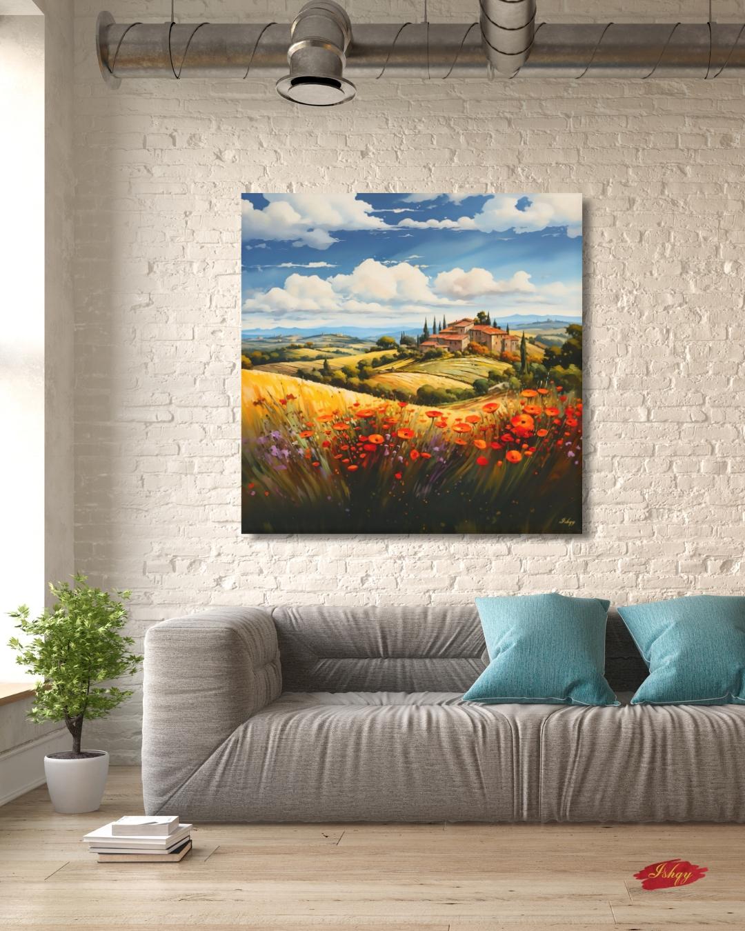 Provence France Lavender Field Wall Art, French Countryside Print, Rustic Farmhouse Canvas, European Landscape Decor for Home Living Room