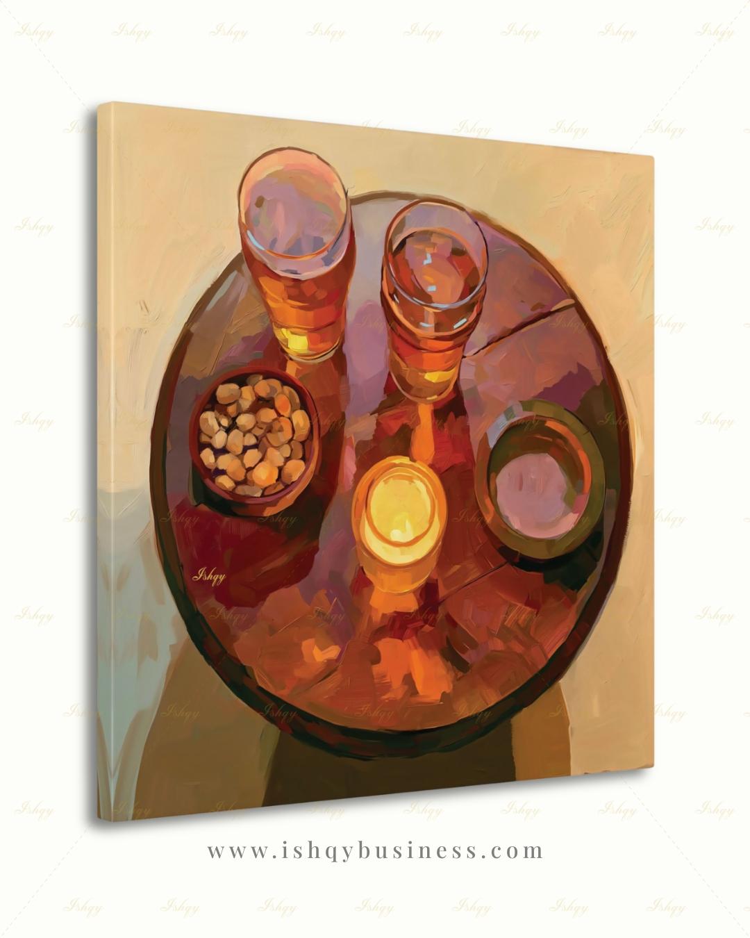 Pub Scene Wall Art, Beer Glass Still Life Canvas Print, Warm Amber Bar Decor, Man Cave Candle Table Art, Framed Canvas, Beer Lover Gift
