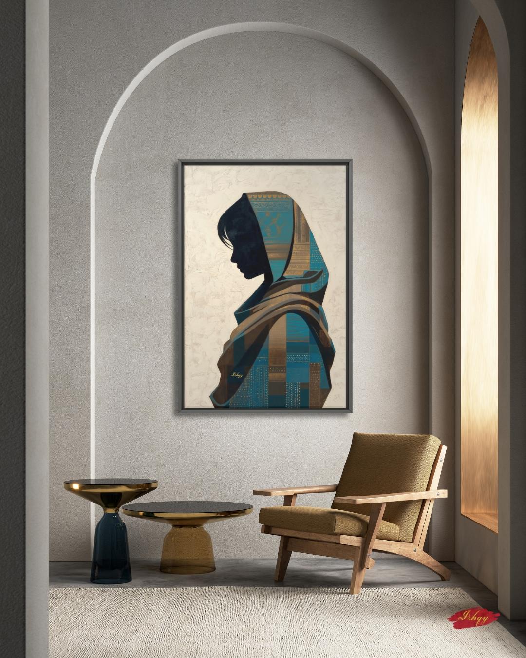 Uzbek Woman Wall Art, Central Asian Silhouette Print, Traditional Suzani Pattern Canvas, Cultural Boho Decor for Bedroom Living Room