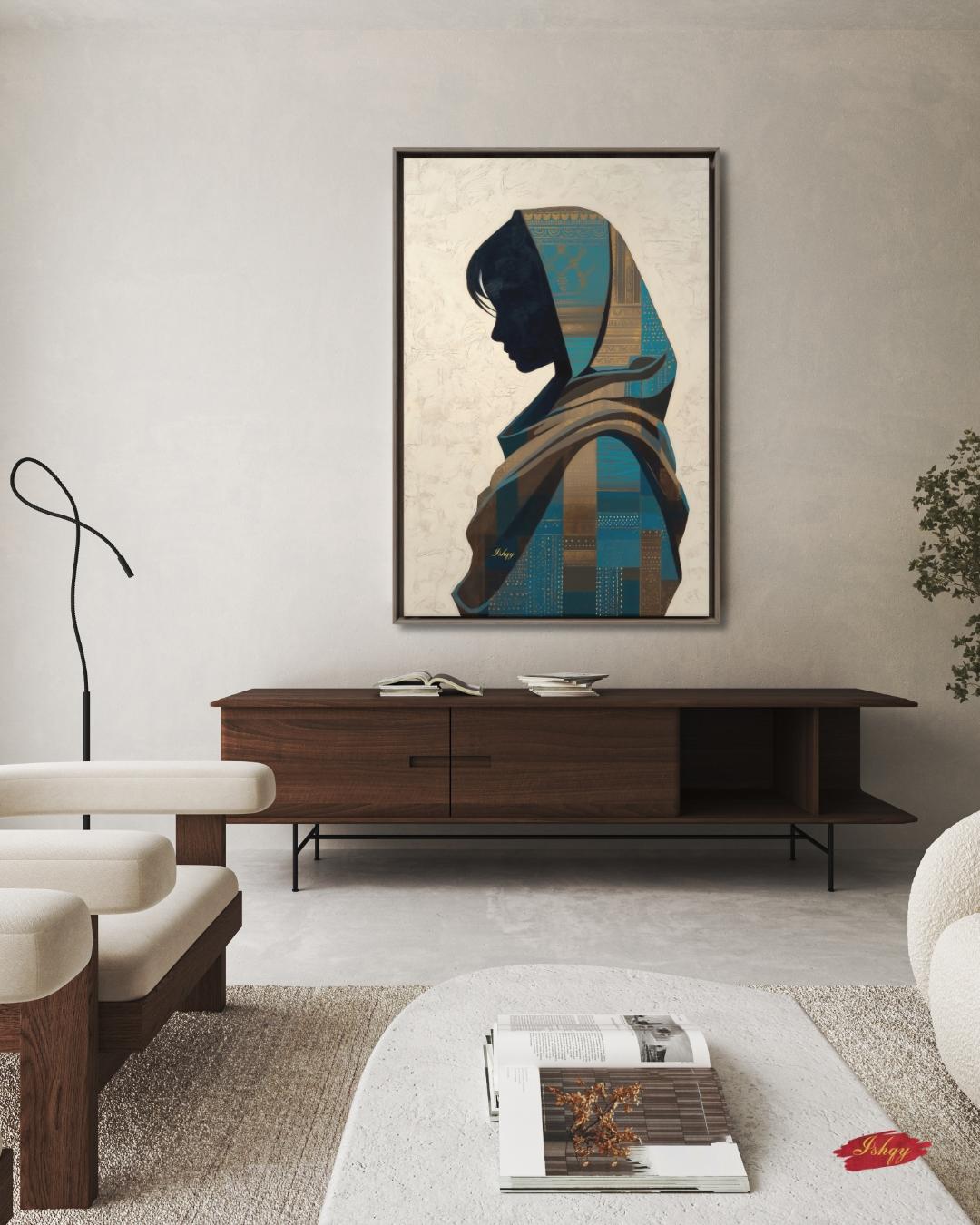 Uzbek Woman Wall Art, Central Asian Silhouette Print, Traditional Suzani Pattern Canvas, Cultural Boho Decor for Bedroom Living Room