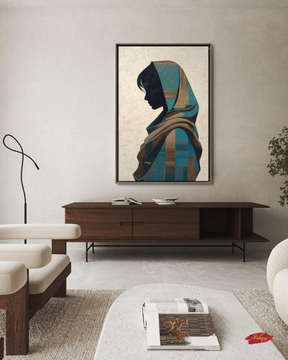 Uzbek Woman Wall Art, Central Asian Silhouette Print, Traditional Suzani Pattern Canvas, Cultural Boho Decor for Bedroom Living Room