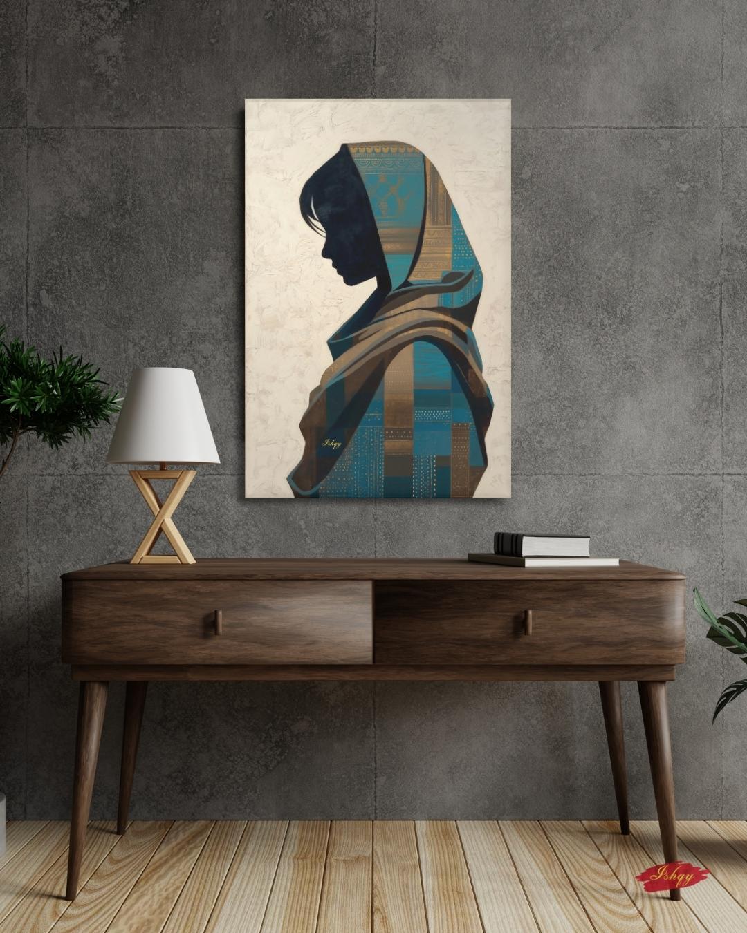Uzbek Woman Wall Art, Central Asian Silhouette Print, Traditional Suzani Pattern Canvas, Cultural Boho Decor for Bedroom Living Room