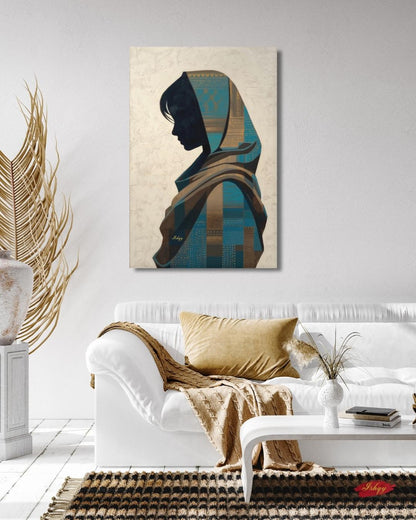Uzbek Woman Wall Art, Central Asian Silhouette Print, Traditional Suzani Pattern Canvas, Cultural Boho Decor for Bedroom Living Room