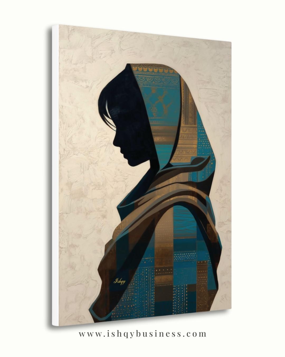 Uzbek Woman Wall Art, Central Asian Silhouette Print, Traditional Suzani Pattern Canvas, Cultural Boho Decor for Bedroom Living Room