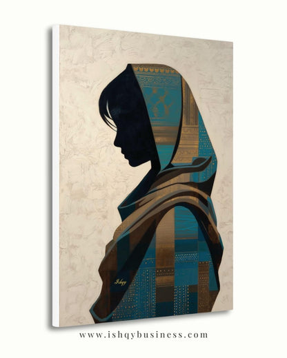 Uzbek Woman Wall Art, Central Asian Silhouette Print, Traditional Suzani Pattern Canvas, Cultural Boho Decor for Bedroom Living Room