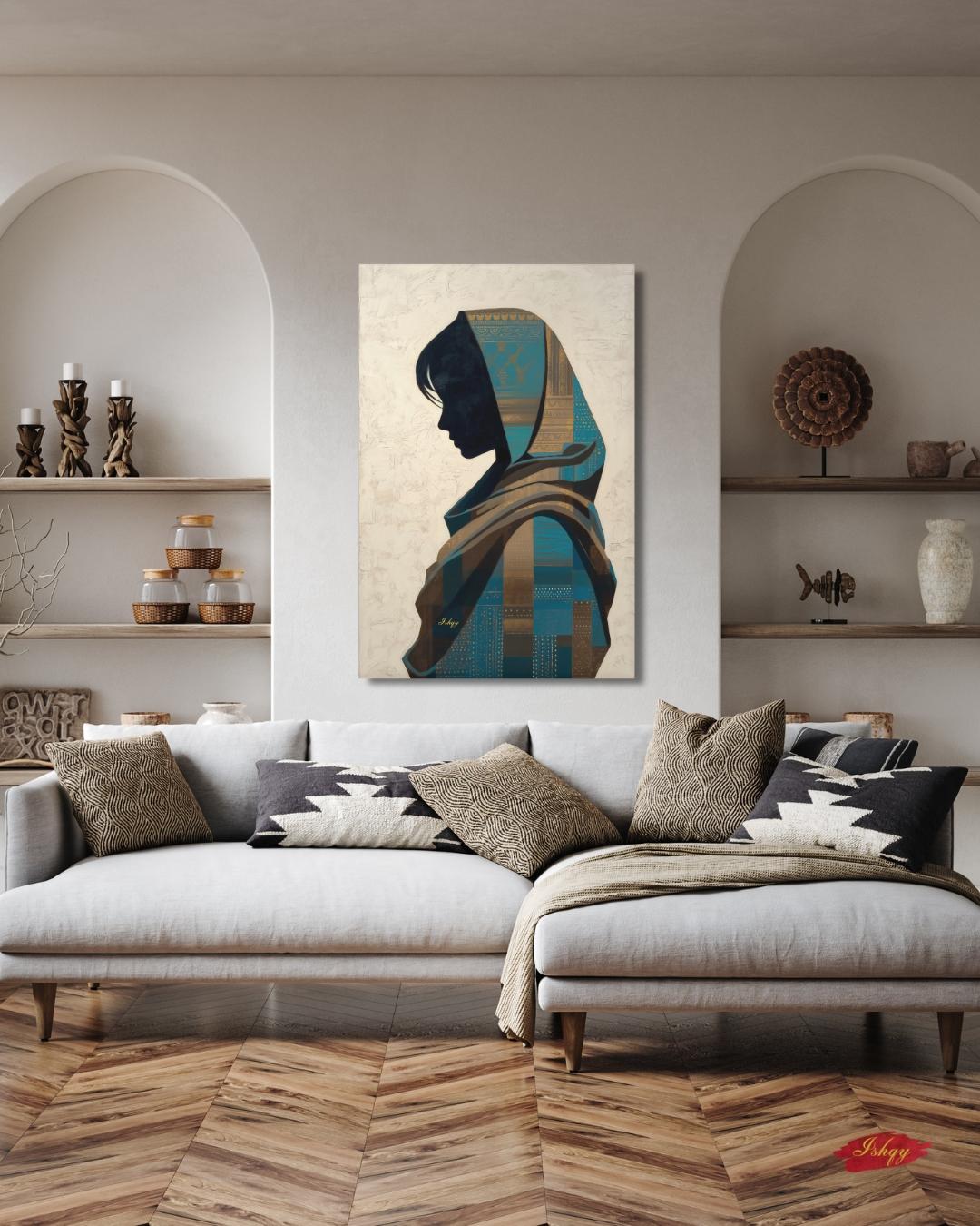 Uzbek Woman Wall Art, Central Asian Silhouette Print, Traditional Suzani Pattern Canvas, Cultural Boho Decor for Bedroom Living Room
