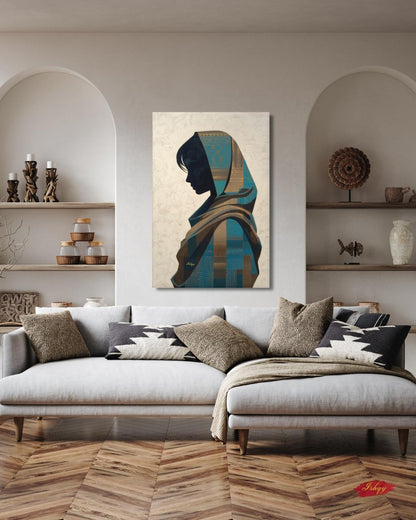 Uzbek Woman Wall Art, Central Asian Silhouette Print, Traditional Suzani Pattern Canvas, Cultural Boho Decor for Bedroom Living Room