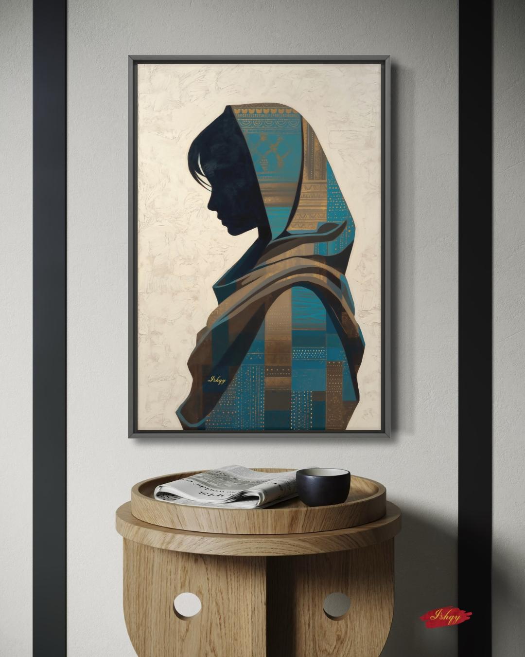 Uzbek Woman Wall Art, Central Asian Silhouette Print, Traditional Suzani Pattern Canvas, Cultural Boho Decor for Bedroom Living Room