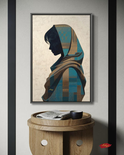Uzbek Woman Wall Art, Central Asian Silhouette Print, Traditional Suzani Pattern Canvas, Cultural Boho Decor for Bedroom Living Room