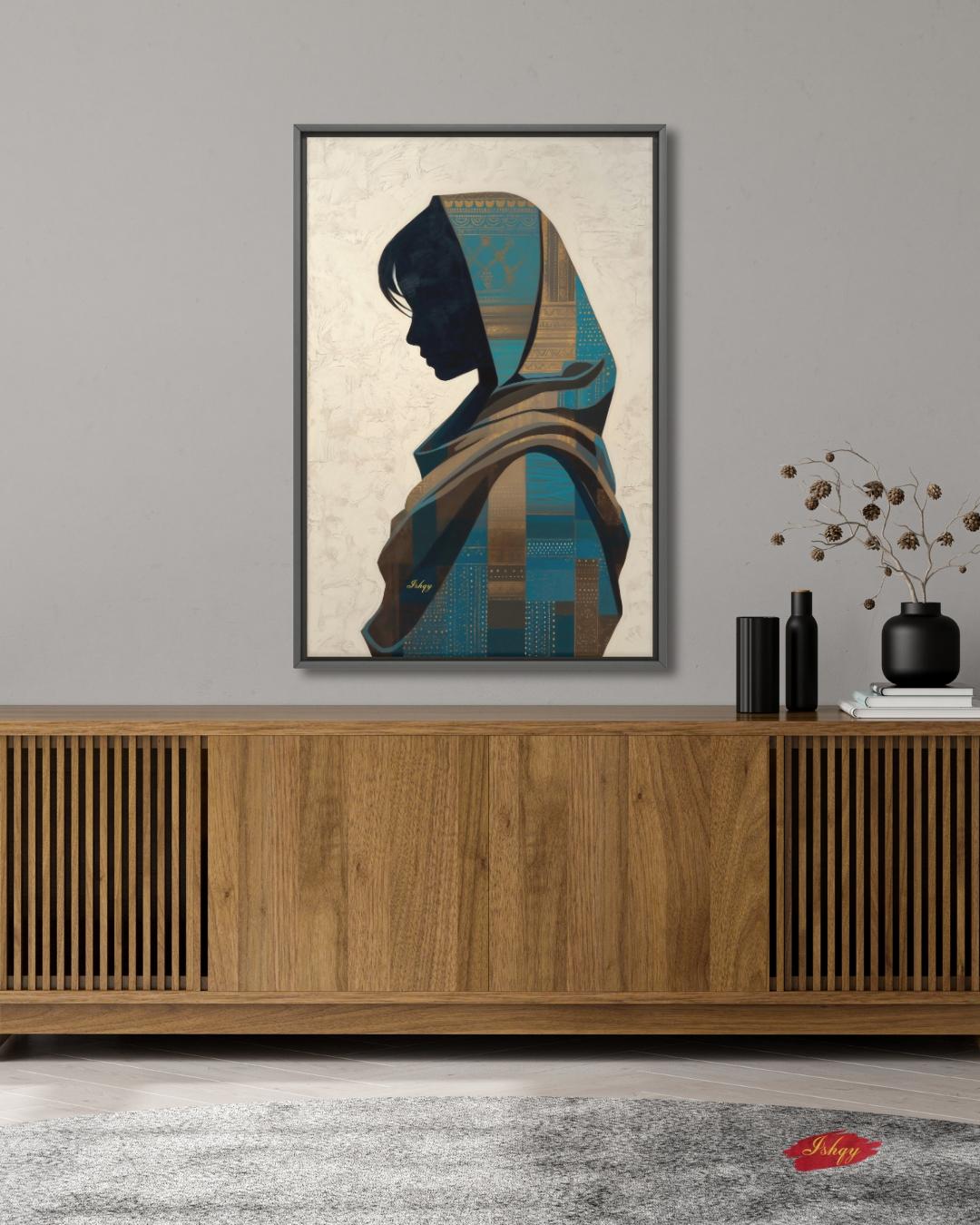 Uzbek Woman Wall Art, Central Asian Silhouette Print, Traditional Suzani Pattern Canvas, Cultural Boho Decor for Bedroom Living Room