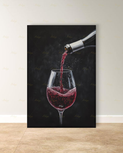 Red Wine Wall Art, Dark Moody Wine Pour Canvas Print, Black Kitchen Bar Decor, Wine Lover Gift, Elegant Dining Room Framed Canvas Print