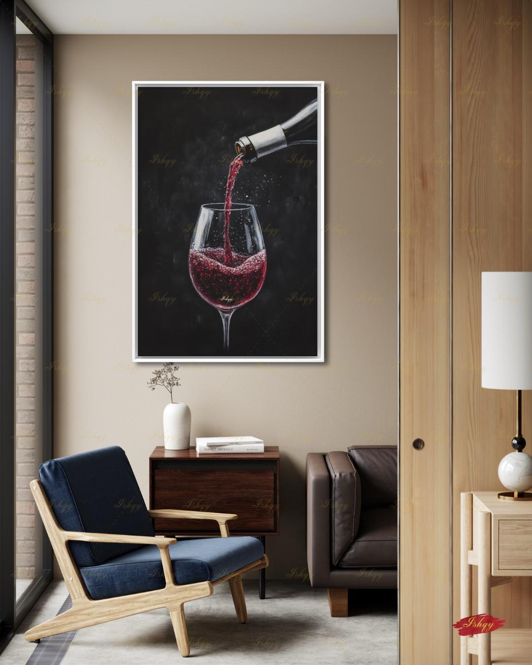 Red Wine Wall Art, Dark Moody Wine Pour Canvas Print, Black Kitchen Bar Decor, Wine Lover Gift, Elegant Dining Room Framed Canvas Print