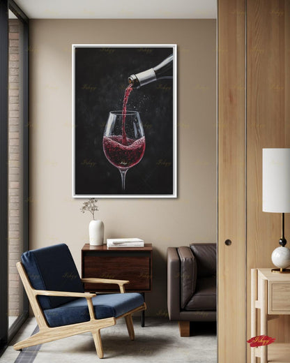 Red Wine Wall Art, Dark Moody Wine Pour Canvas Print, Black Kitchen Bar Decor, Wine Lover Gift, Elegant Dining Room Framed Canvas Print