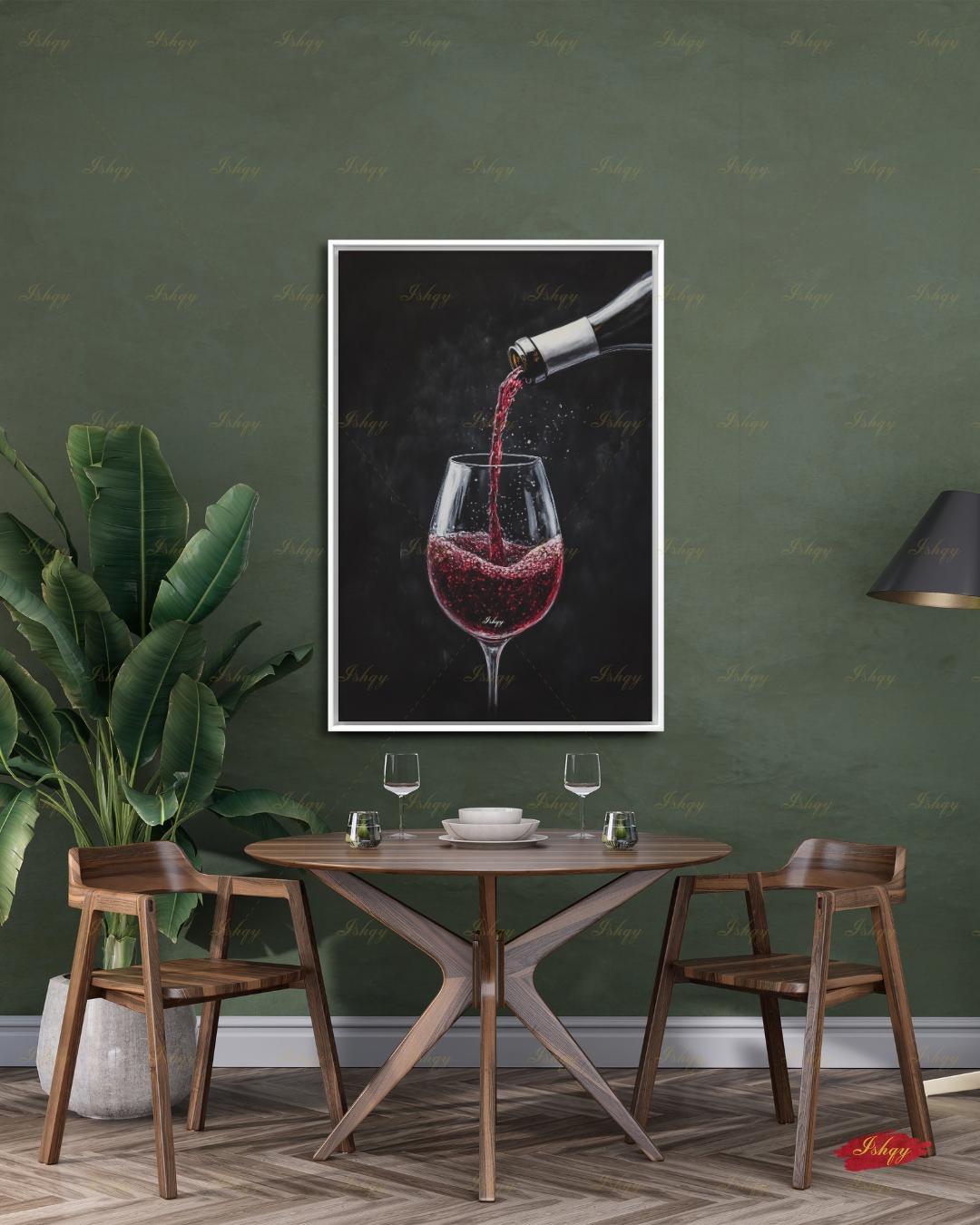 Red Wine Wall Art, Dark Moody Wine Pour Canvas Print, Black Kitchen Bar Decor, Wine Lover Gift, Elegant Dining Room Framed Canvas Print