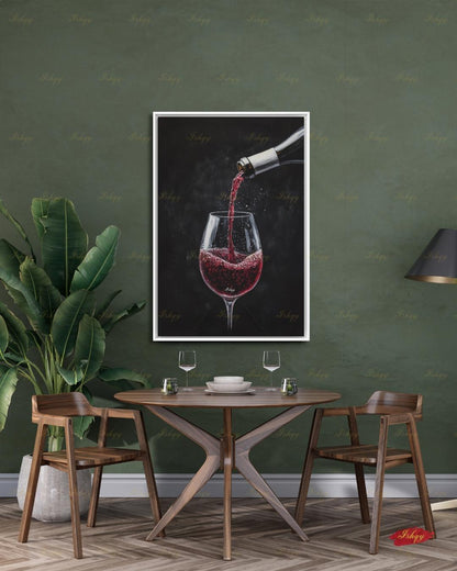 Red Wine Wall Art, Dark Moody Wine Pour Canvas Print, Black Kitchen Bar Decor, Wine Lover Gift, Elegant Dining Room Framed Canvas Print